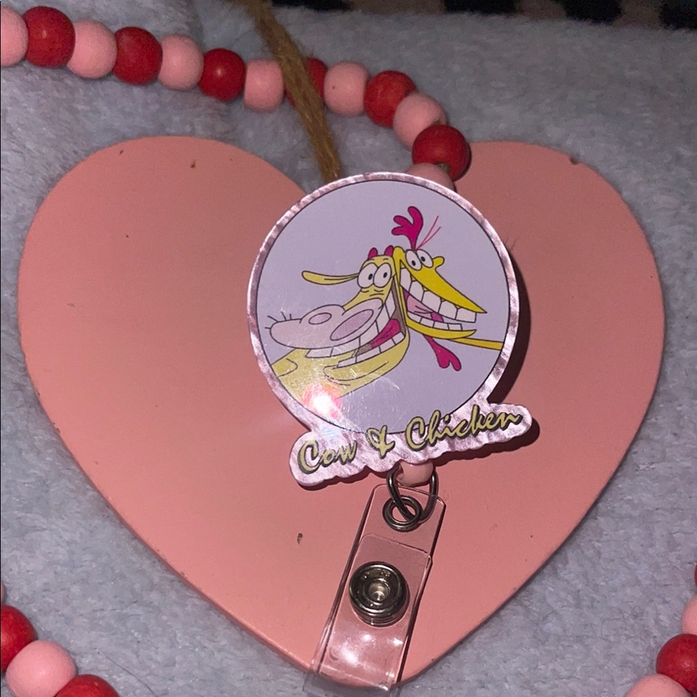 Cow & Chicken Pink Badge Holder